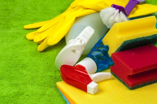 Staff member completing a workplace safety inspection before cleaning